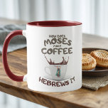 How Does Moses Make Coffee? Hebrews It Mug<br><div class="desc">This "How Does Moses Make Coffee? Hebrews It Christian Humor Mug" is a playful and witty gift for anyone who enjoys a good laugh with their morning brew. Featuring a clever biblical pun, this mug is perfect for coffee lovers with a sense of humor. Made from high-quality ceramic, it’s both...</div>