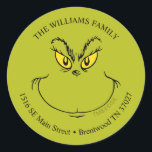 How Grinch Stole Christmas Face - Address Classic Round Sticker<br><div class="desc">Add a fun Grinchy touch to your mail with this "How the Grinch Stole Christmas" face address sticker, featuring the iconic mischievous grin of the Grinch. Perfect for addressing your holiday cards, gifts, or packages, this playful sticker brings a festive and humorous element to your correspondence. Whether you're sending out...</div>