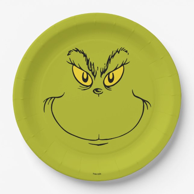 How Grinch Stole Christmas Face Paper Plates (Front)
