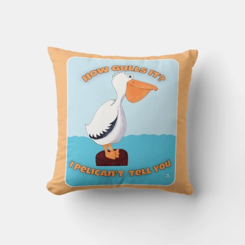 How Gulls It Pelican Cartoon Art Fun Throw Pillow