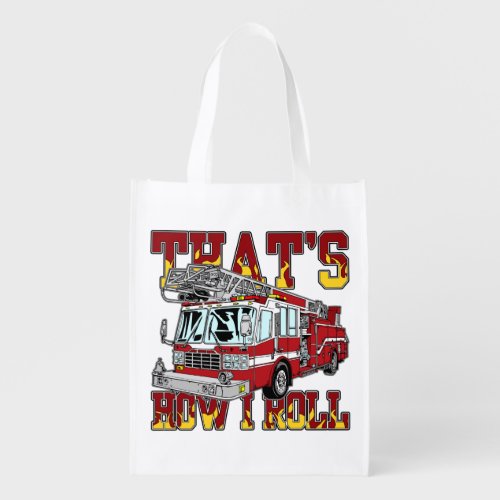 How I Roll Fire Truck Reusable Grocery Bag