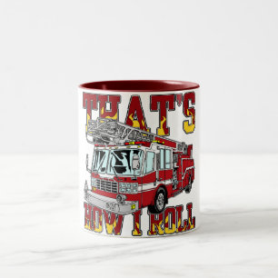 How I Roll Fire Truck Two-Tone Coffee Mug
