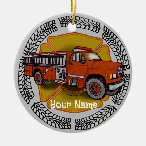 How I Roll Firefighter Firetruck Ceramic Ornament