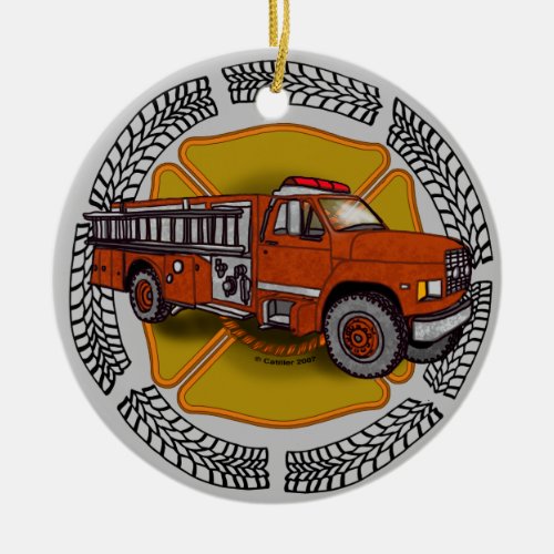 How I Roll Firefighter Firetruck custom name Ceramic Ornament