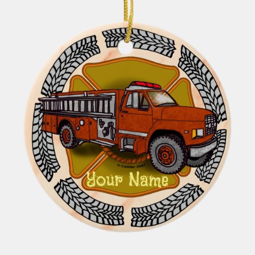 How I Roll Firetruck Ceramic Ornament