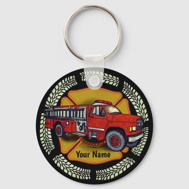 How I Roll Firetruck firefighter keychains (Front)