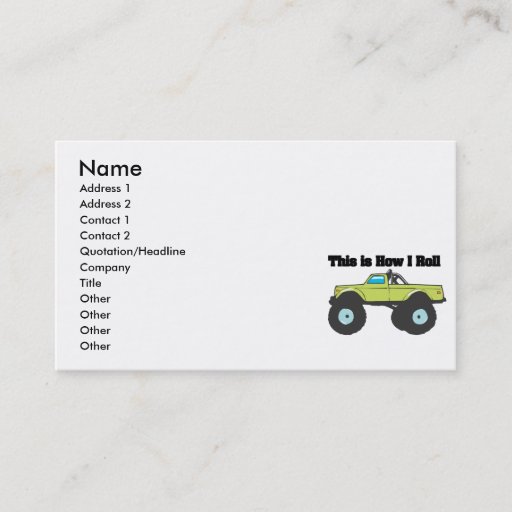Customizable How I Roll (Monster Truck) Business Card Template