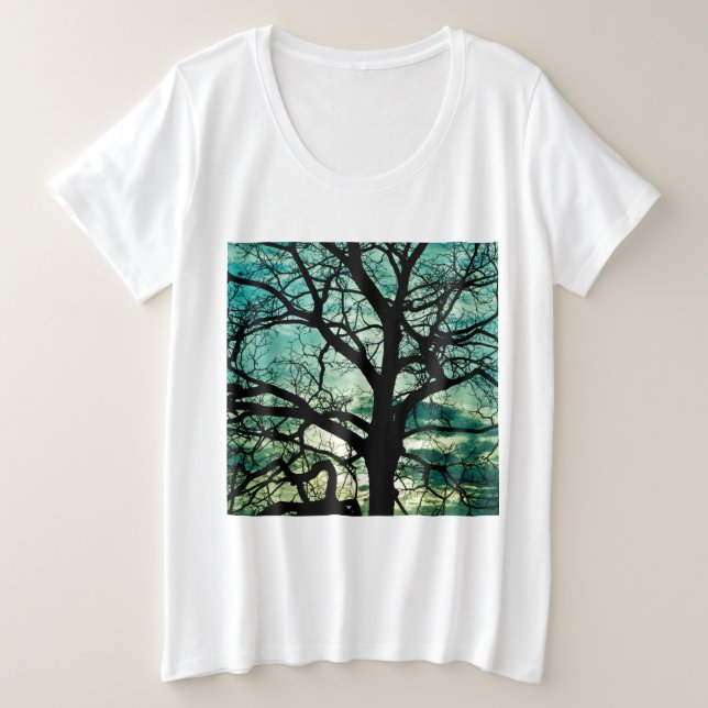 How Jealous Be the Moon? Tree Silhouette Plus Size T-Shirt (Design Front)