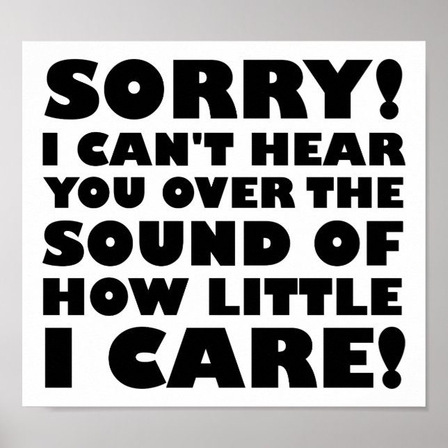 How Little I Care Funny Poster (Front)