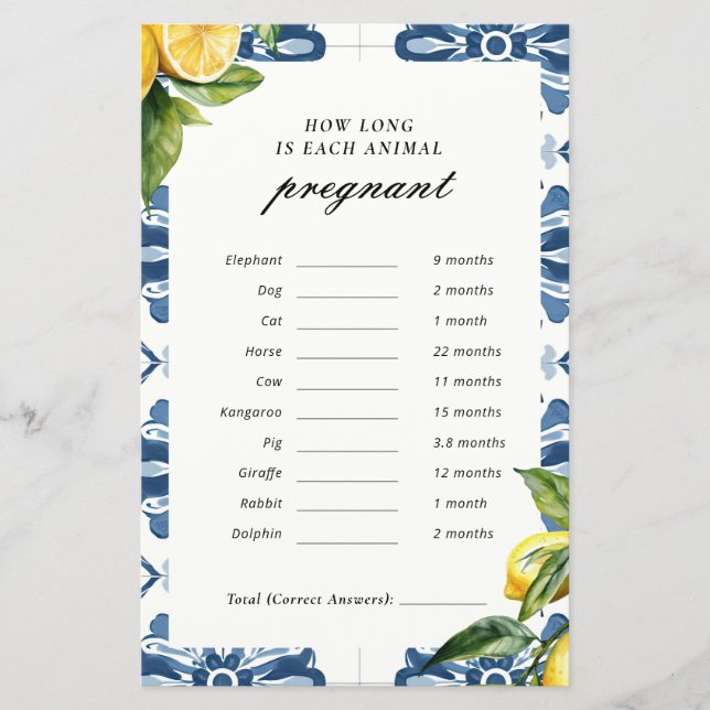 How Long Each Animal Pregnant Positano Baby Game (Front)