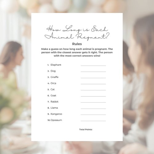 How Long is Each Animal Pregnant Game with Answers Letterhead