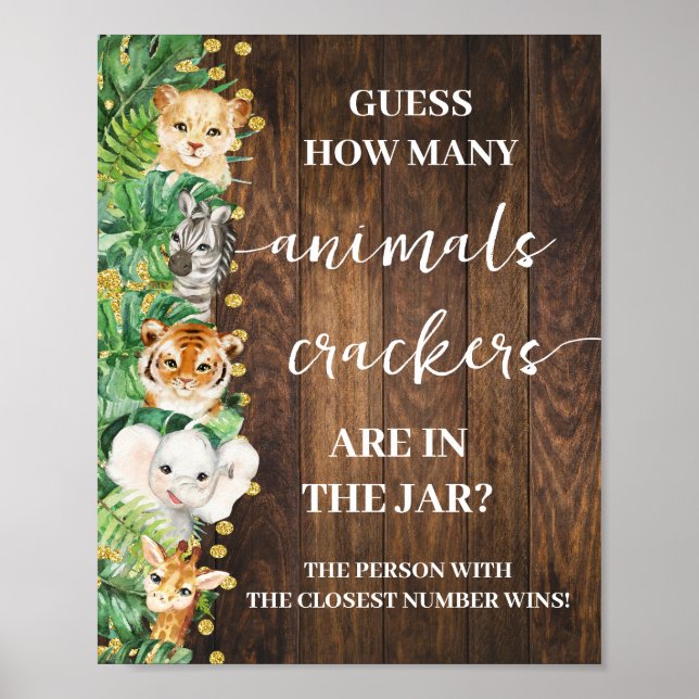 How many Animal Crackers Safari Baby Shower Game Poster (Front)