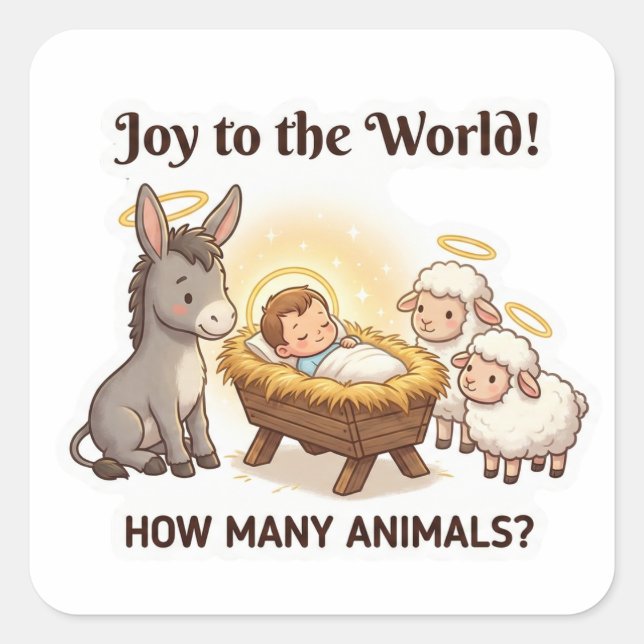 How Many Animals? – Cute Nativity Christmas Square Sticker (Front)