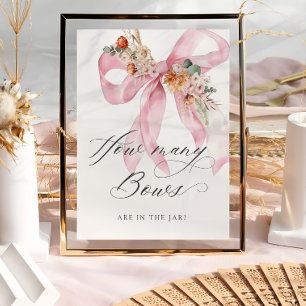 How many Bows Floral Pink Bow Baby Shower Poster