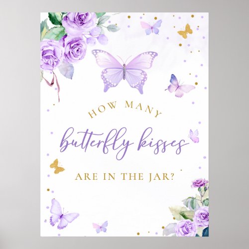 How Many Butterfly Kisses Baby Shower Game Poster