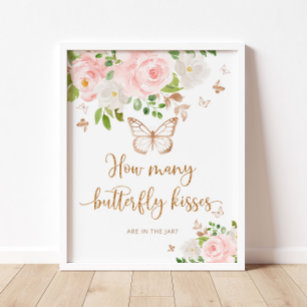 How many butterfly kisses baby shower game poster