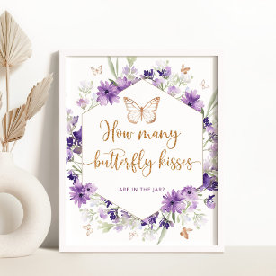 How many butterfly kisses baby shower game poster