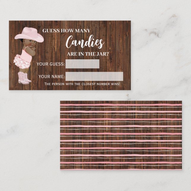 How Many Candies AA Cowgirl Baby Shower Game Card (Front/Back)