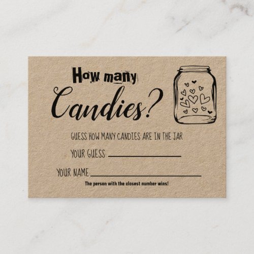 How Many Candies Bridal Shower Game Card
