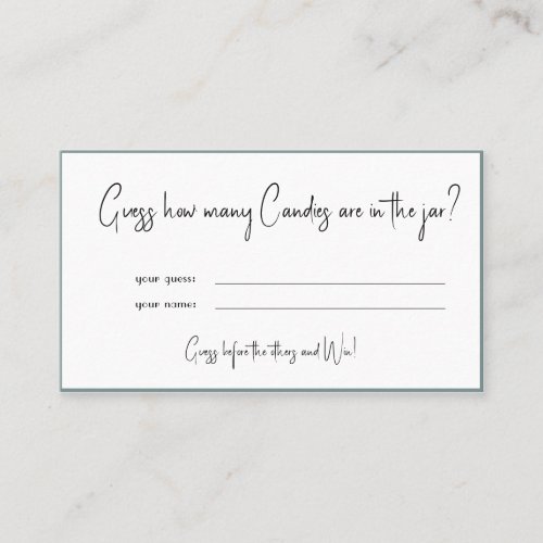 How many Candies Bridal Shower Game Card