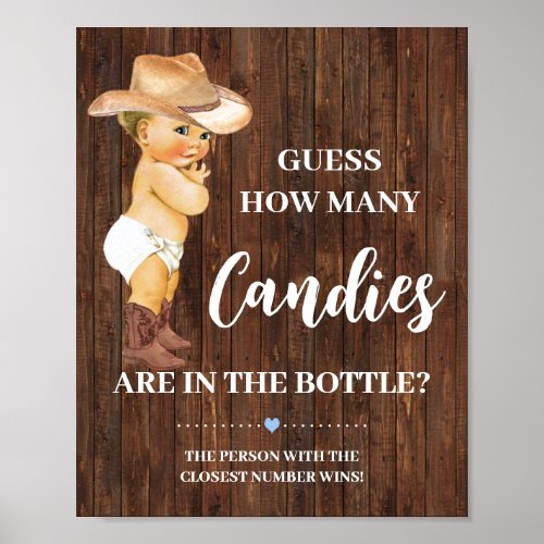How Many Candies Cowboy Baby Shower Game Sign