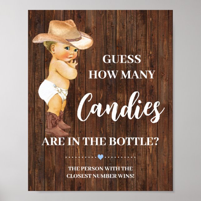 How Many Candies Cowboy Baby Shower Game Sign (Front)