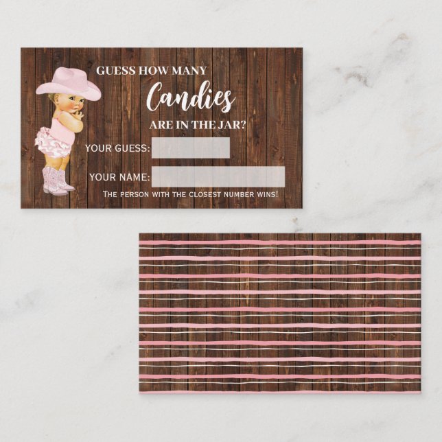 How Many Candies Cowgirl Baby Shower Game Card (Front/Back)