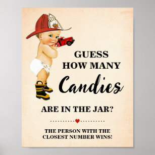 How Many Candies Firefighter Baby Shower Game Poster