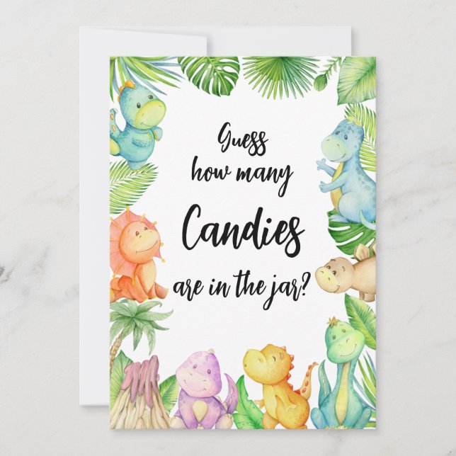 How Many Candies in Jar Dinosaur Baby Shower Card (Front)