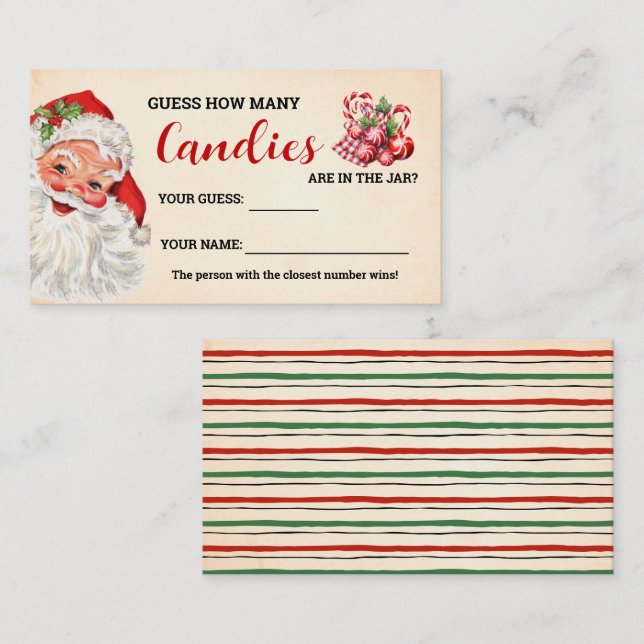 How Many Candies Santa Christmas Game Card (Front/Back)