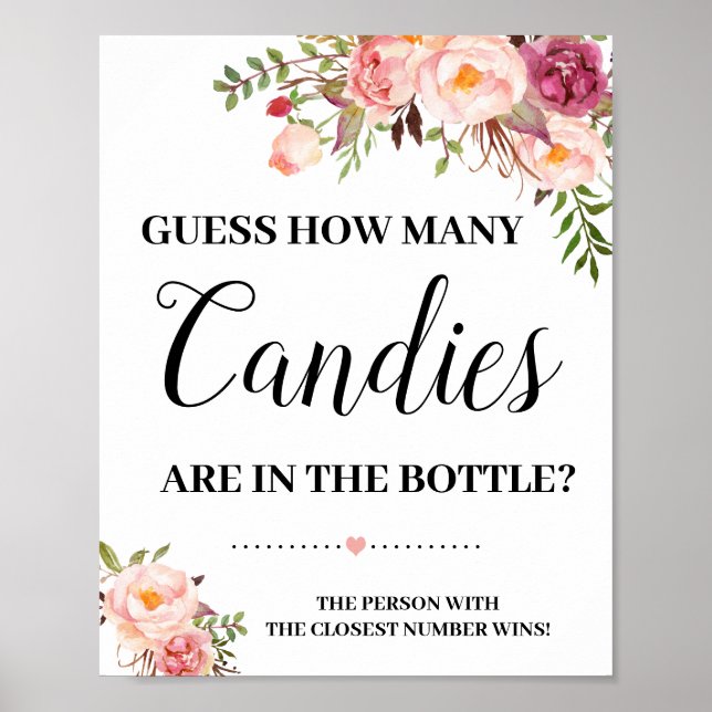 How many Candies shower game sign pink flowers (Front)