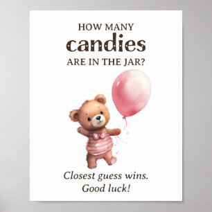 How Many Candies Teddy Bear Girl Baby Shower Poster