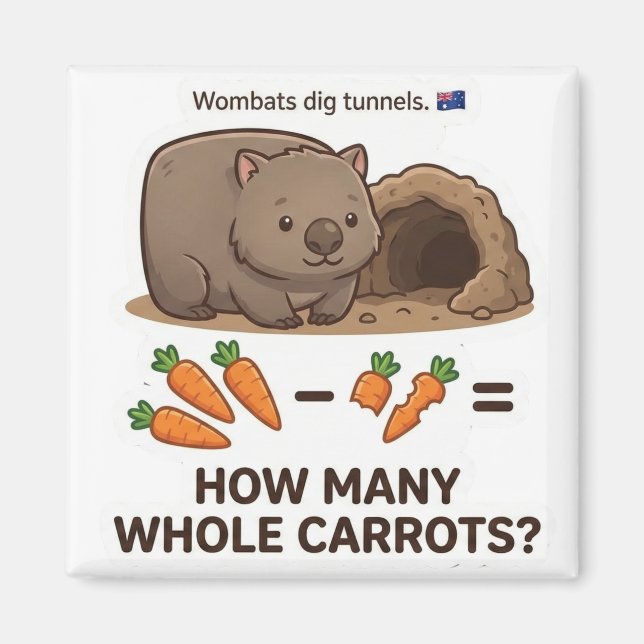 How Many Carrots? Wombat Math Subtraction Game Magnet (Front)