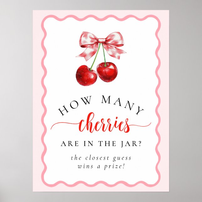 How Many Cherries Coquette Cherry Baby Shower Game Poster (Front)