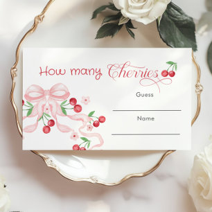 How many Cherries Pink Bow Baby shower game Enclosure Card