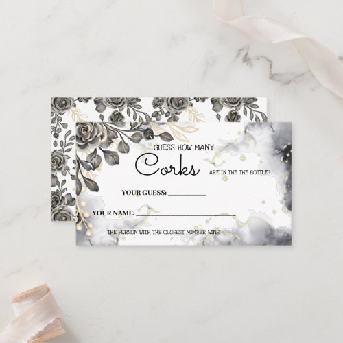 How Many Corks BlackGold Rose Bridal Shower Game  Place Card