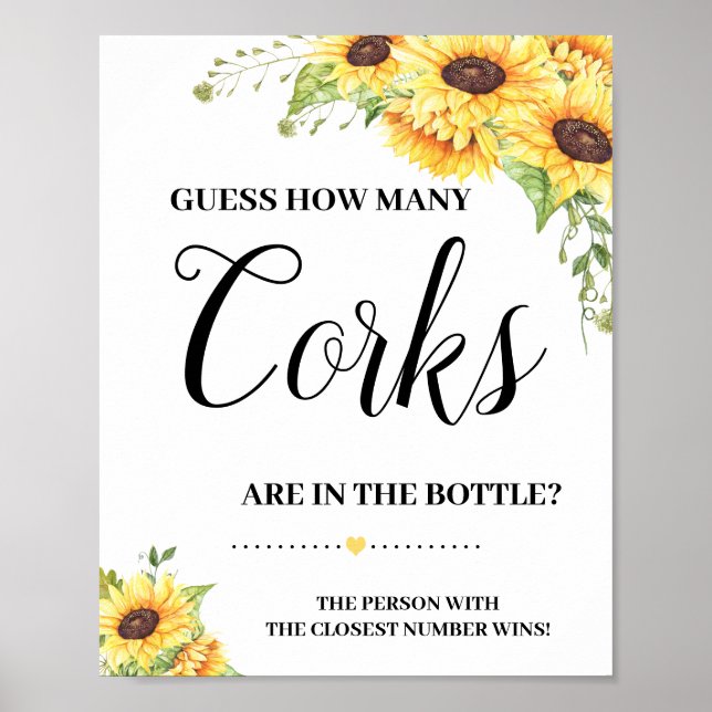 How many corks bridal shower game sunflowers sign (Front)