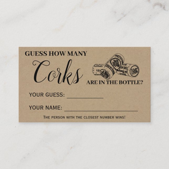 How many Corks Bridal Shower Rustic Game card (Front)