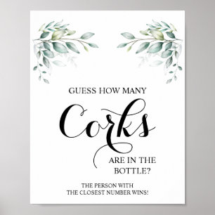 How Many Corks Eucalyptus Bridal Shower Game Sign