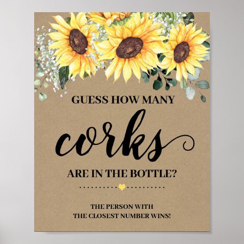 How Many Corks Greenery Sunflower Shower game sign