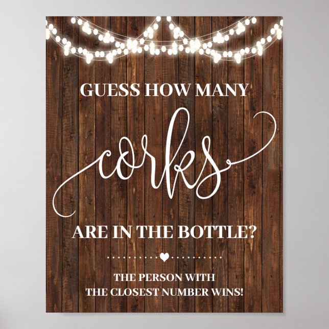 How many Corks Western Bridal Shower game Sign (Front)