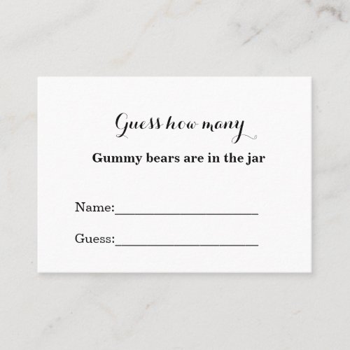 How many gummy bear in the jar baby shower game place card