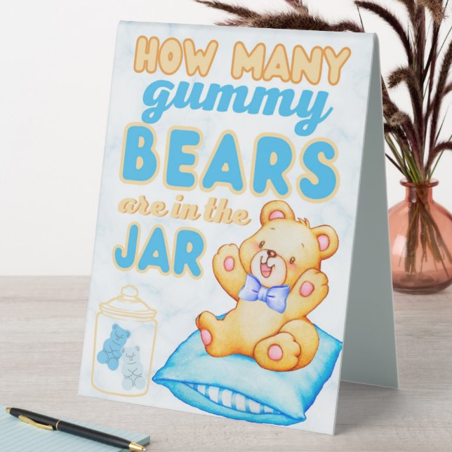 How Many Gummy Bears Blue Baby Shower Game Table Tent (In SItu (Table))