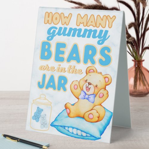 How Many Gummy Bears Blue Baby Shower Game Table Tent Sign