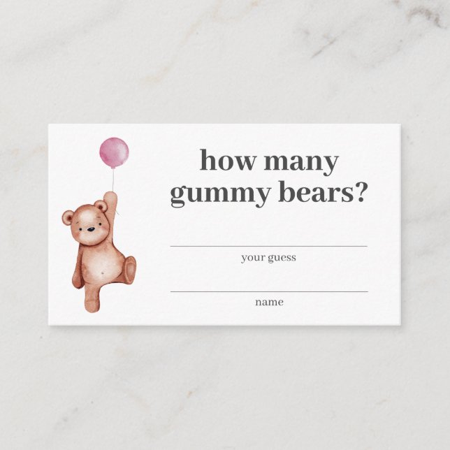How Many Gummy Bears Girl Teddy Bear Baby Shower Enclosure Card (Front)