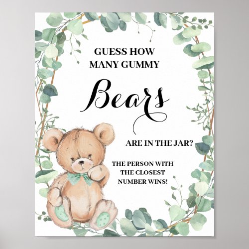How many Gummy Bears Greenery Baby Shower Game Poster