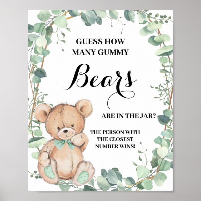 How many Gummy Bears Greenery Baby Shower Game Poster (Front)