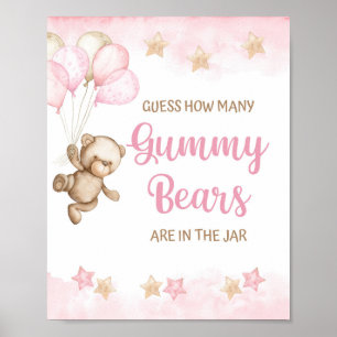 How Many Gummy Bears Shower Game Pink Bear Poster