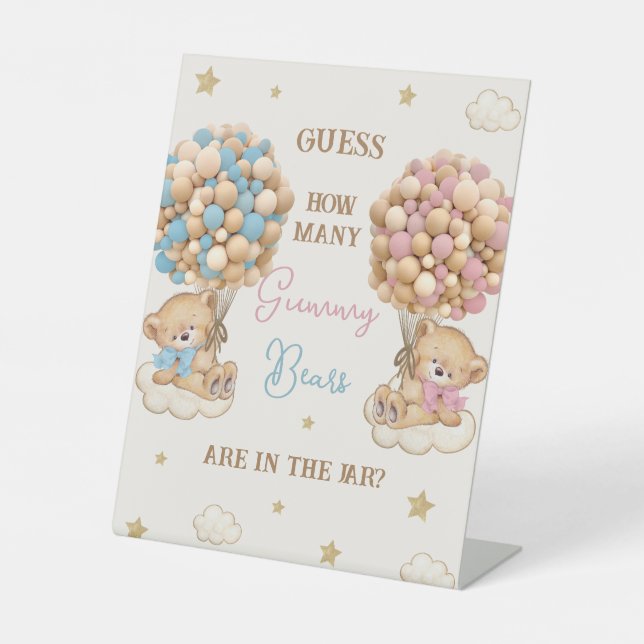 How Many Gummy Bears Twins baby shower game Pedestal Sign (Front)
