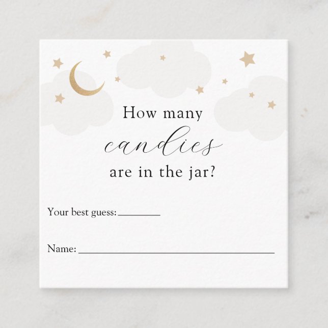 How Many in the Jar Gray Moon Baby Shower Game Enclosure Card (Front)